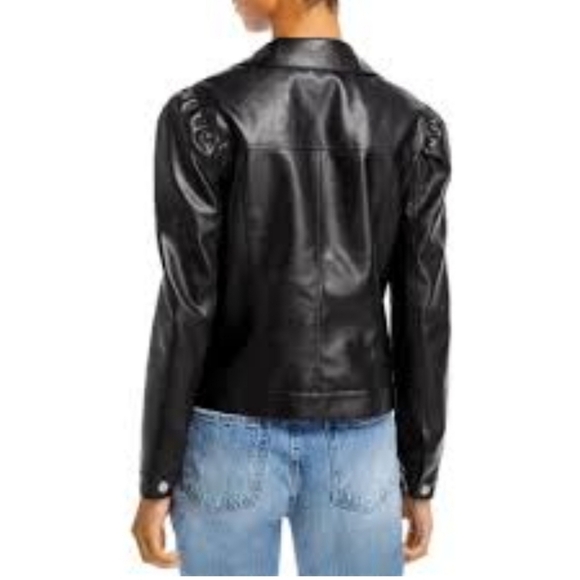 NWOT AQUA FAUX LEATHER PUFF SLEEVE JACKET BLOOMINGDALE EXCLUSIVE SZ LARGE - Picture 2 of 11